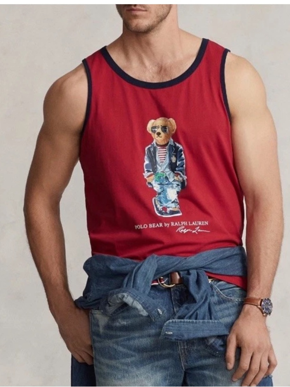 Polo Ralph Lauren Men's Red Polo Bear Graphic Cotton Ringer Tank Top XLT - Picture 4 of 12